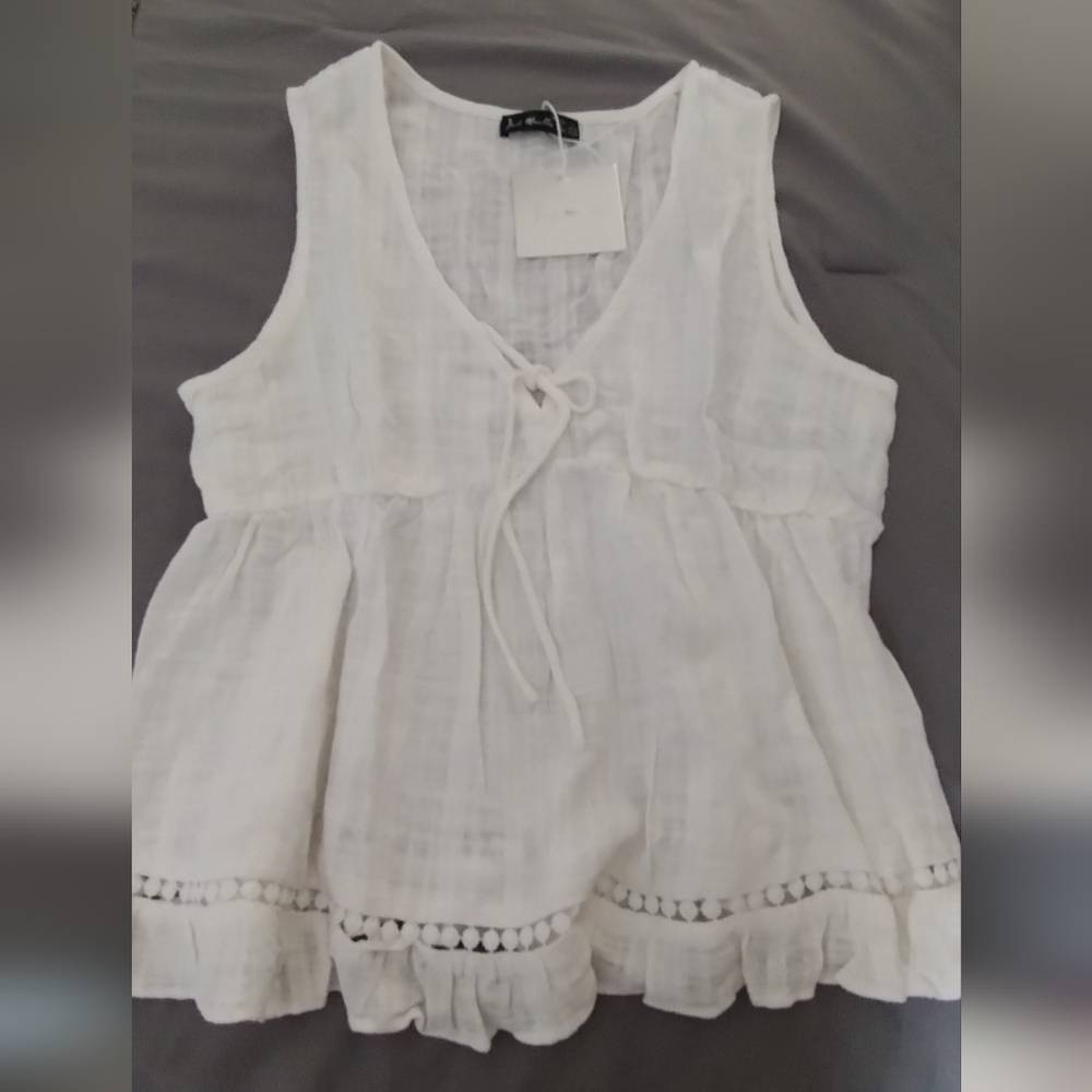 Women Summer  Sleeves Top Just Quella Size Large White